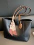 PU Shoulder Tote Bag Twilly Scarf Decor