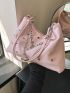 Rhinestone Decor Hobo Bag Zipper Pink Medium