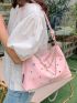 Rhinestone Decor Hobo Bag Zipper Pink Medium