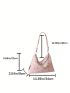 Rhinestone Decor Hobo Bag Zipper Pink Medium