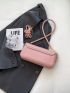 Minimalist Flap Baguette Bag Small Pink Pu