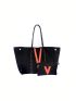 Geometric Pattern Shoulder Tote Bag With Purse