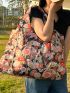 Floral Print Shopper Bag Double Handle Oversized