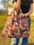 Floral Print Shopper Bag Double Handle Oversized