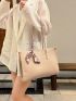 Twilly Scarf Decor Shoulder Tote Bag Litchi Embossed