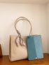 Twilly Scarf Decor Shoulder Tote Bag Litchi Embossed