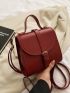 Mini Buckle Decor Flap Backpack Burgundy Pu