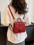 Mini Buckle Decor Flap Backpack Burgundy Pu