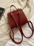 Mini Buckle Decor Flap Backpack Burgundy Pu