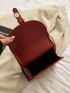 Mini Buckle Decor Flap Backpack Burgundy Pu