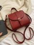 Mini Buckle Decor Flap Backpack Burgundy Pu