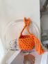 Tassel Decor Crochet Bag Small Orange Hollow Out Design