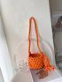 Tassel Decor Crochet Bag Small Orange Hollow Out Design