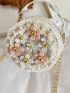 Mini Flower & Faux Pearl Decor Circle Bag Chain