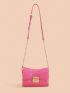 Mini Neon Pink Chain Decor Flap Square Bag Genuine Leather