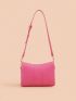 Mini Neon Pink Chain Decor Flap Square Bag Genuine Leather