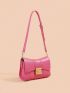 Mini Neon Pink Chain Decor Flap Square Bag Genuine Leather