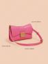 Mini Neon Pink Chain Decor Flap Square Bag Genuine Leather