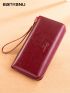 Letter Detail Long Wallet Burgundy Genuine Leather For Daily