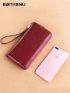 Letter Detail Long Wallet Burgundy Genuine Leather For Daily