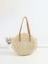 Beige Straw Bag Large Capacity Double Handle For Vacation