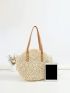 Beige Straw Bag Large Capacity Double Handle For Vacation