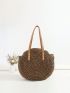 Brown Straw Bag Large Capacity Double Handle For Vacation