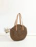 Brown Straw Bag Large Capacity Double Handle For Vacation