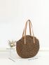 Brown Straw Bag Large Capacity Double Handle For Vacation