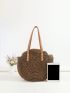 Brown Straw Bag Large Capacity Double Handle For Vacation