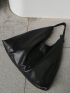 Stitch Detail Hobo Bag Black Large Capacity For Work