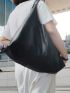 Stitch Detail Hobo Bag Black Large Capacity For Work