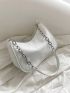 Litchi Embossed Hobo Bag Chain Strap White Fashionable