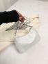 Litchi Embossed Hobo Bag Chain Strap White Fashionable