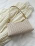 Flower Decor Straw Bag Beige Baguette Bag Fashionable For Vacation