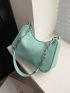 Litchi Embossed Hobo Bag Chain Strap Mint Green Fashionable