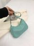 Litchi Embossed Hobo Bag Chain Strap Mint Green Fashionable