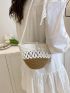 Mini Two Tone Faux Pearl Decor Crochet Bag Fashionable Bucket Bag