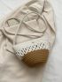 Mini Two Tone Faux Pearl Decor Crochet Bag Fashionable Bucket Bag