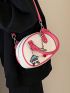 Mini Contrast Binding Circle Bag Chain Decor Double Handle Fashionable
