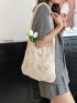 Hollow Out Crochet Bag White Double Handle For Vacation