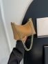 Litchi Embossed Hobo Bag Khaki Fashionable Chain Strap