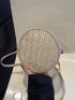 Mini Minimalist Straw Bag Beige Circle Bag For Vacation