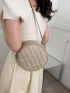 Mini Minimalist Straw Bag Beige Circle Bag For Vacation