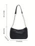 Litchi Embossed Chain Hobo Bag White Fashionable