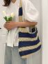 Two Tone Straw Bag Colorblock Fashionable For Vacation