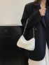 Litchi Embossed Chain Hobo Bag White Fashionable