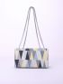 Colorblock Square Bag Geometric Pattern Flap Chain Strap