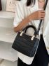 Mini Crocodile Embossed Letter Graphic Square Bag Black Elegant