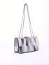 Colorblock Square Bag Geometric Pattern Flap Chain Strap